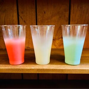 BLENDO Glassware 3 Stoplight Highball Frosted Tumblers 1960's MCM West Virginia